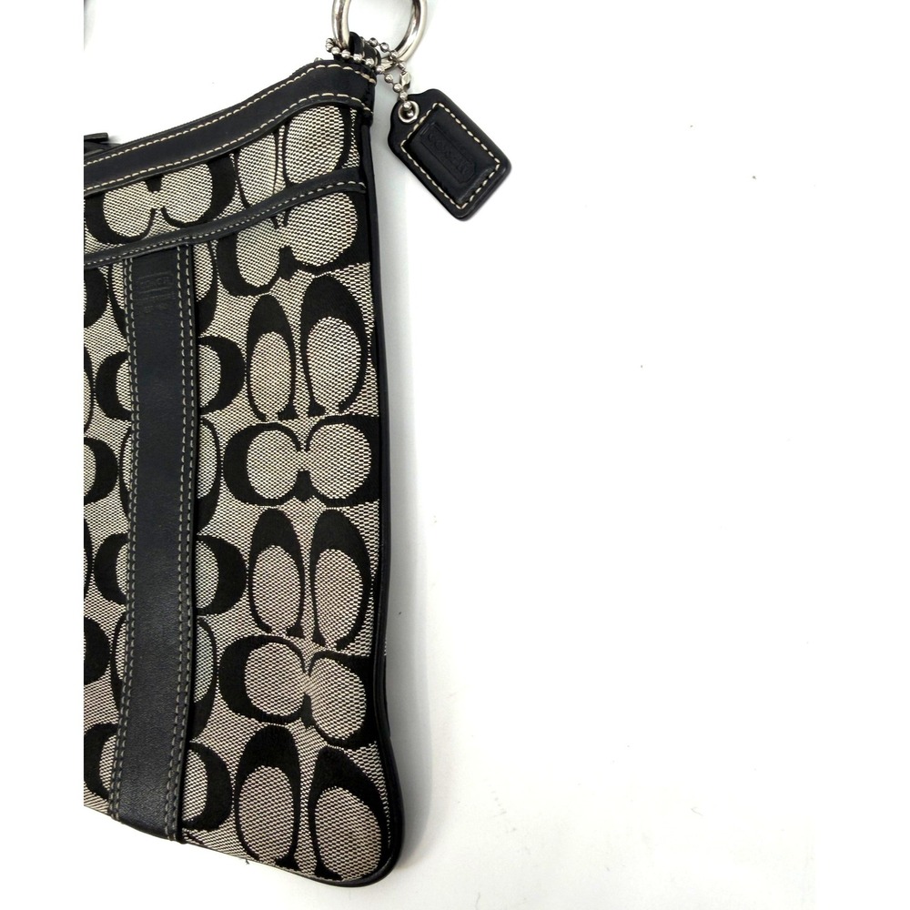 Coach Signature Jacquard North South Swingpack Crossbody Bag Black Vtg Leather - Picture 8 of 13
